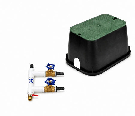 Manfold with 2 valves for air flow distribution with Hiblow Aerator Pump and a cover for the manifold with a removalable top.
