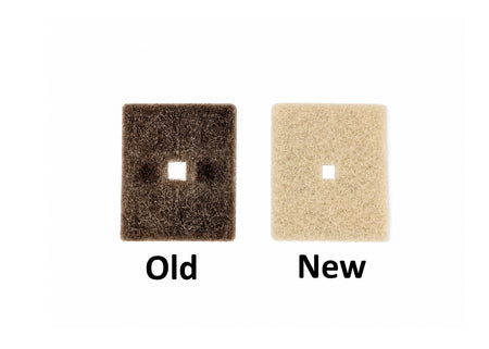 Comparison of an old and new filter on a white background