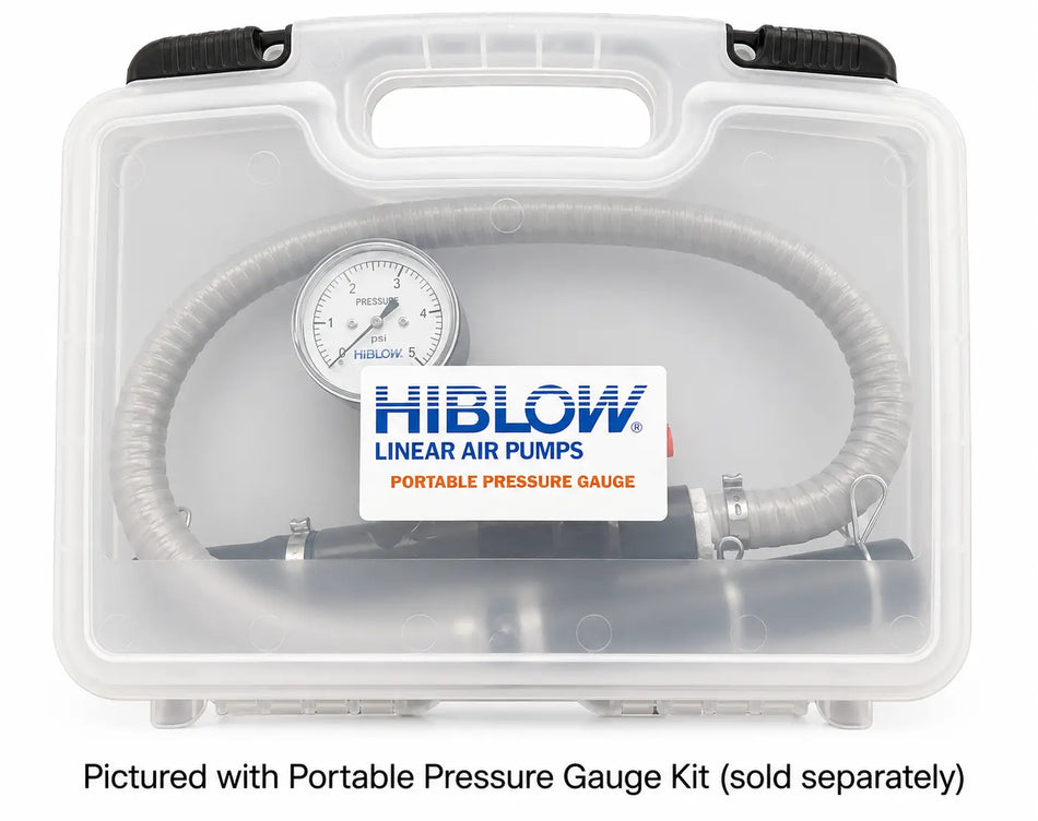 A translucent white HIBLOW brand portable pressure gauge carrying case with a handle.