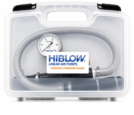 Hiblow portable 10 psi pressure gauge in a clear carrying case