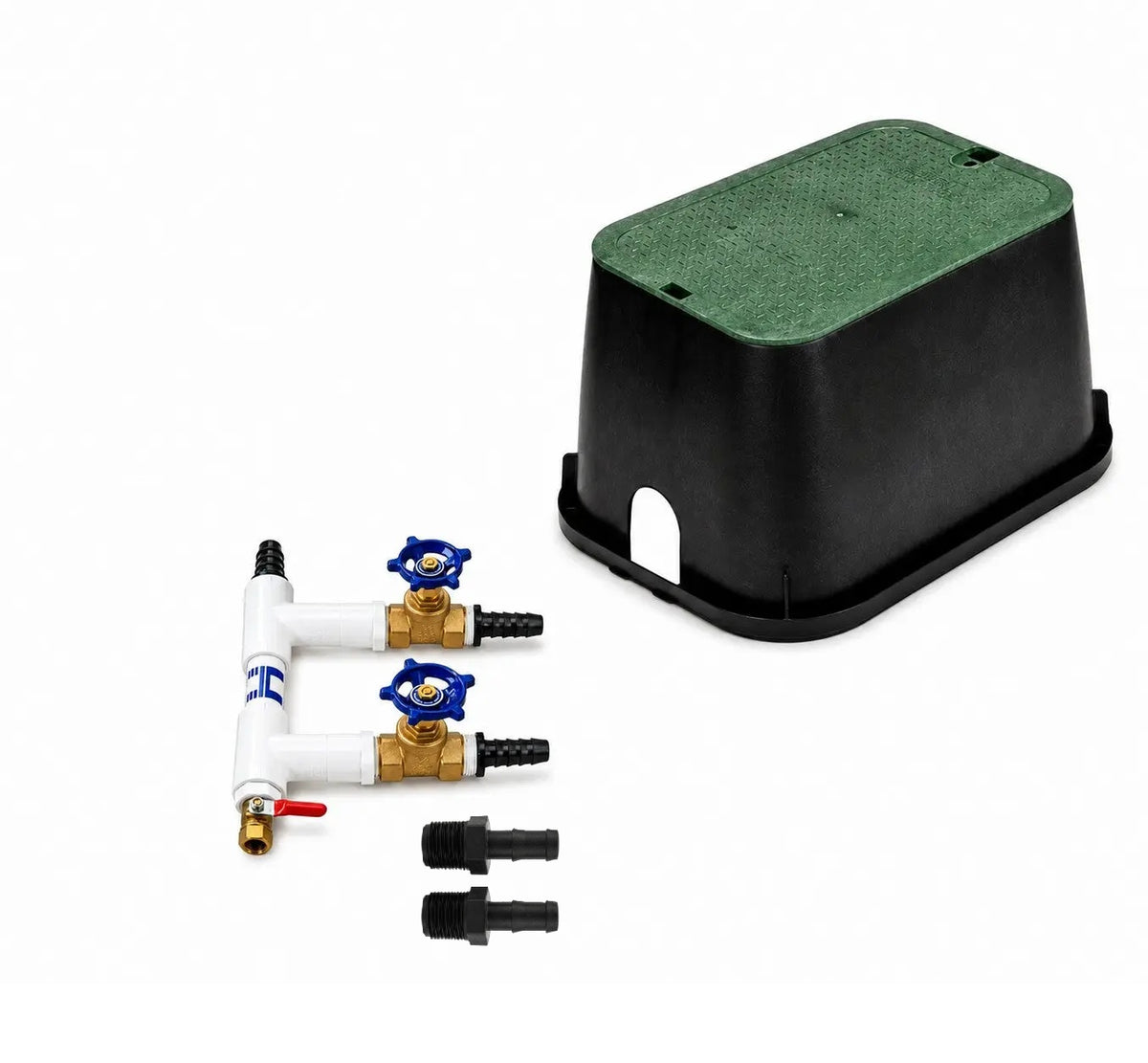 HIBLOW 2-Valve Manifold with ground cover and 2 of the 5/8" airline barbs