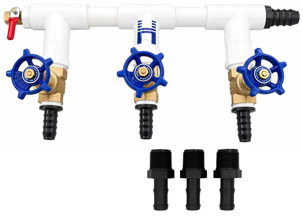 HIBLOW 3-Valve Manifold with 3 of the 5/8" airline barbs