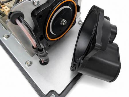 Interior of HIBLOW HP-80 air pump showing diaphragm installation locations