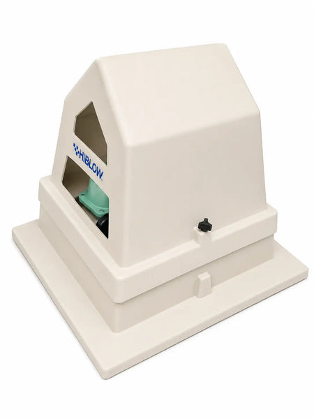 Pond Pump Cover. Off-white protective  septic pump cover and pond aerator pump enclosure