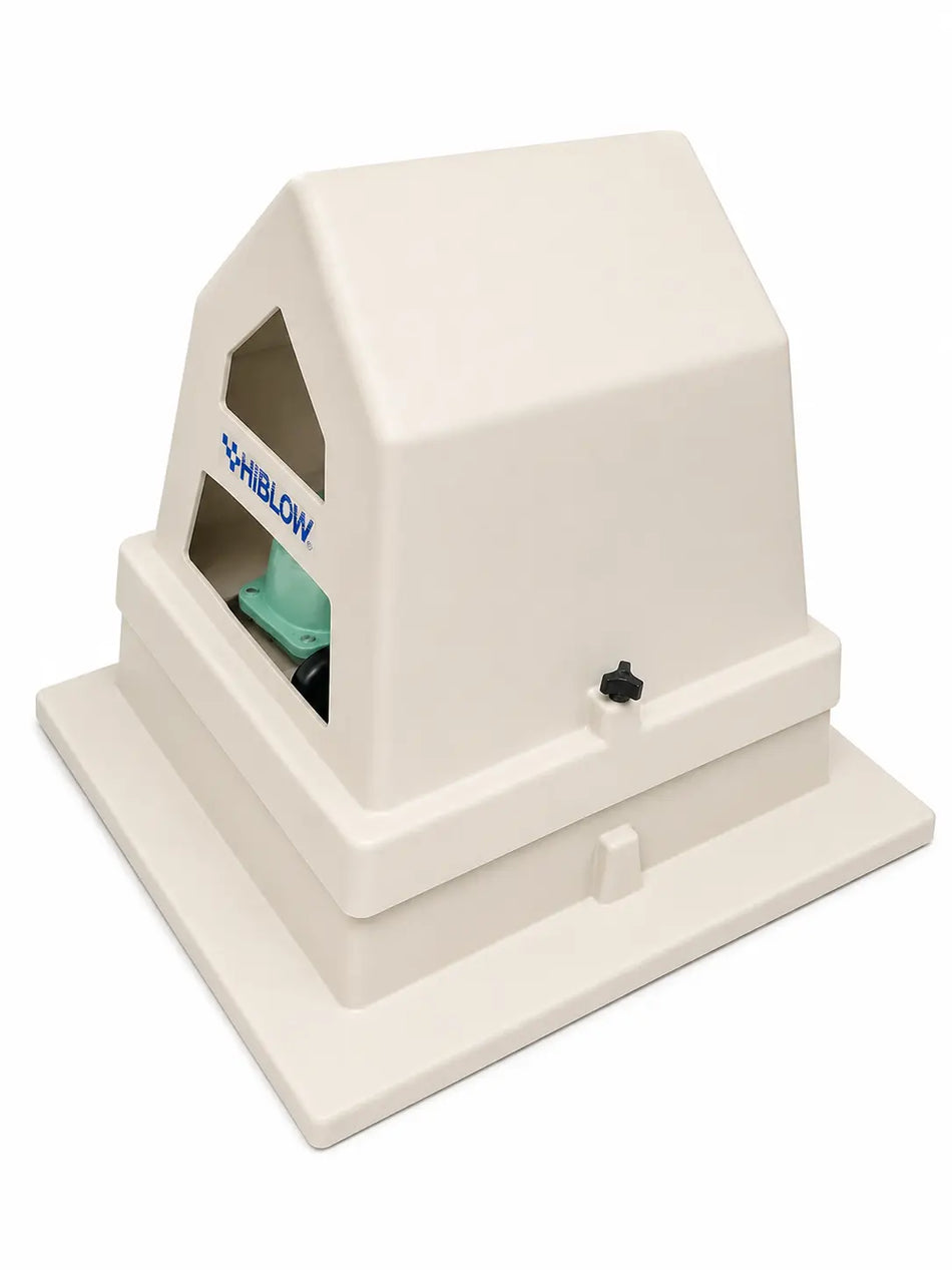 Pond Pump Cover. Off-white protective  septic pump cover and pond aerator pump enclosure