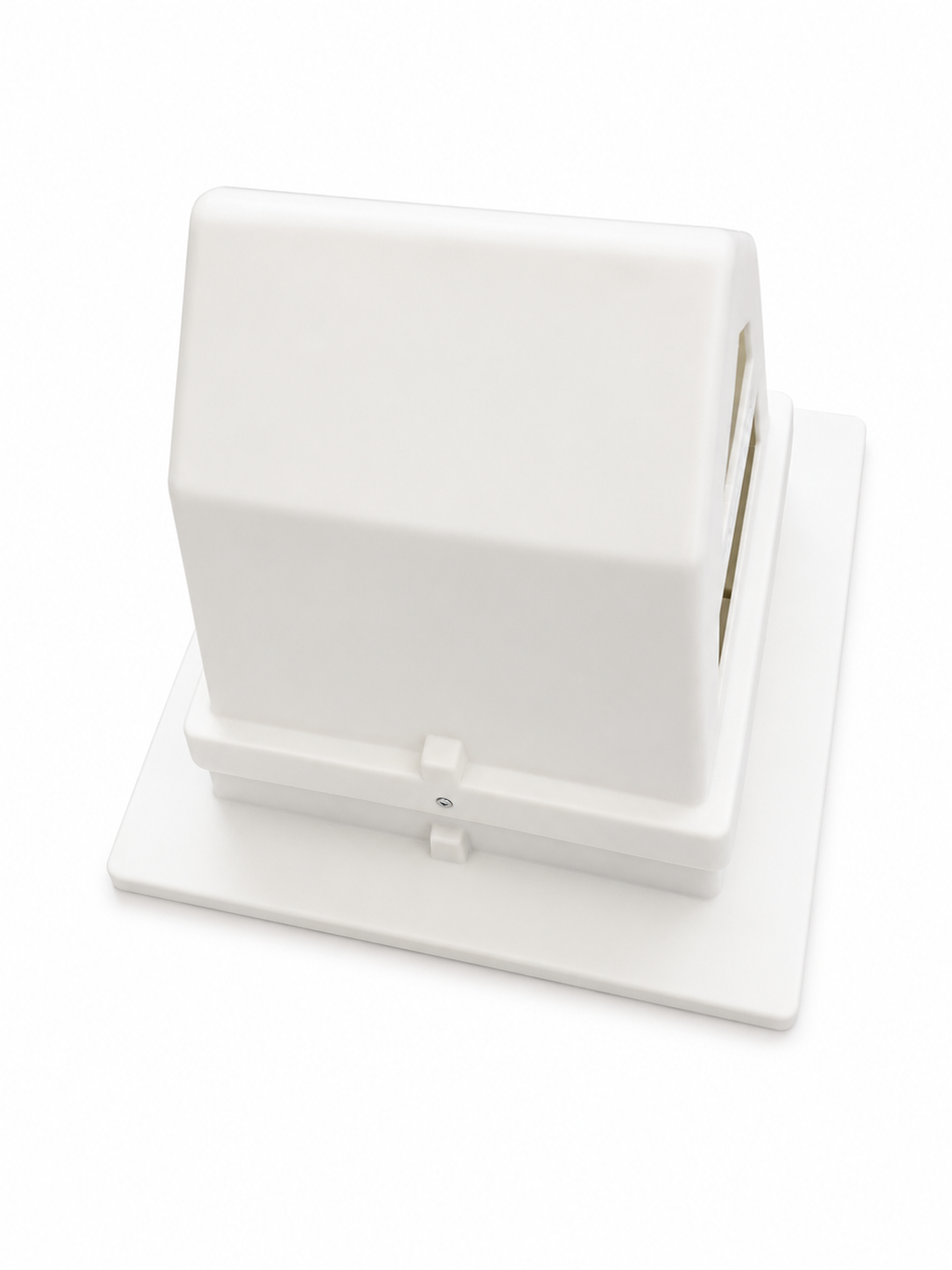 White Plastic housing with large holes on both sides for ventilation