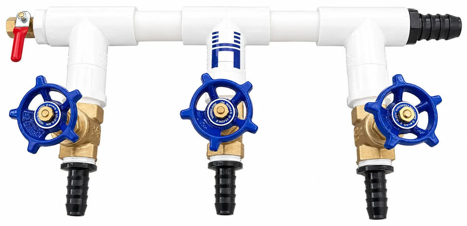 Manfold with 3 valves for air flow distribution with Hiblow Aerator Pump