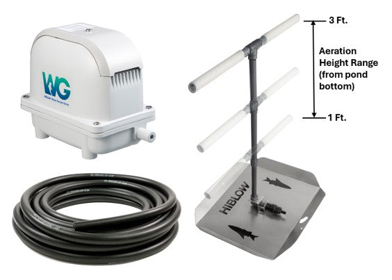 WG-4 Pond Aerator, Adjustable Height Diffuser, 100' 1/2" Weighted Airline